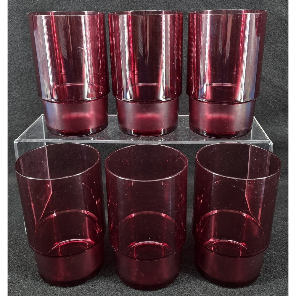 Set of 6‎ Vtg Tupperware Preludio Cranberry Acrylic Tumblers Cups 13 oz 2426C